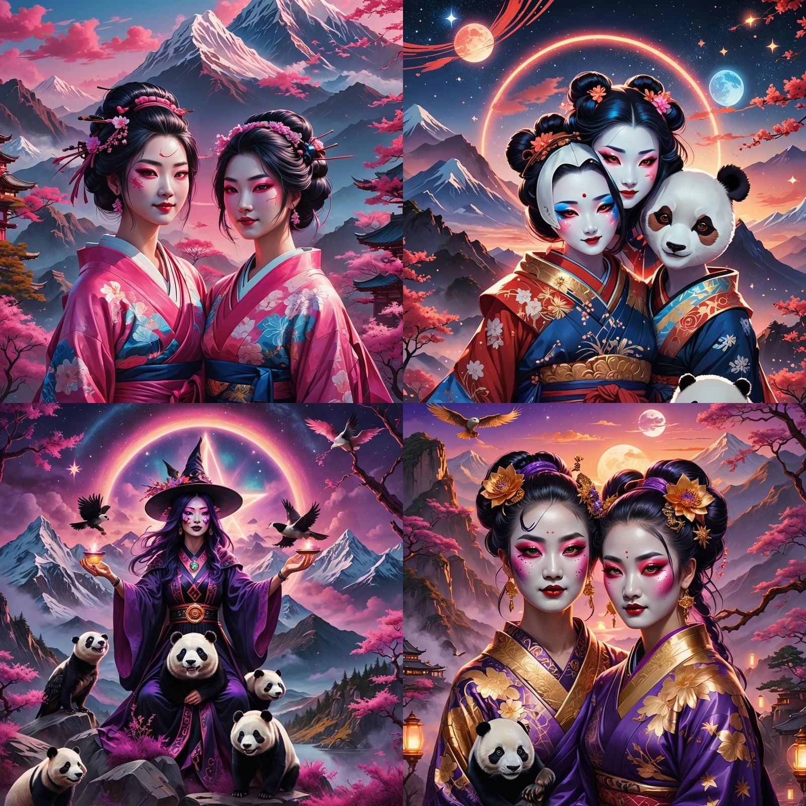 Geishas with Fire Faces in Digital Art