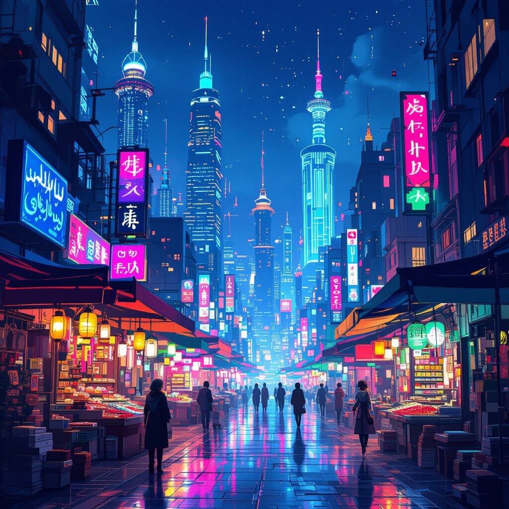 Futuristic Iranian Cityscape in Anime Key Visual Style