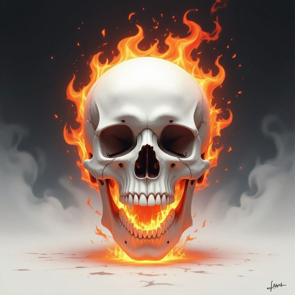 Fiery Skull Erupts with Flames in Dark Void Concept Art