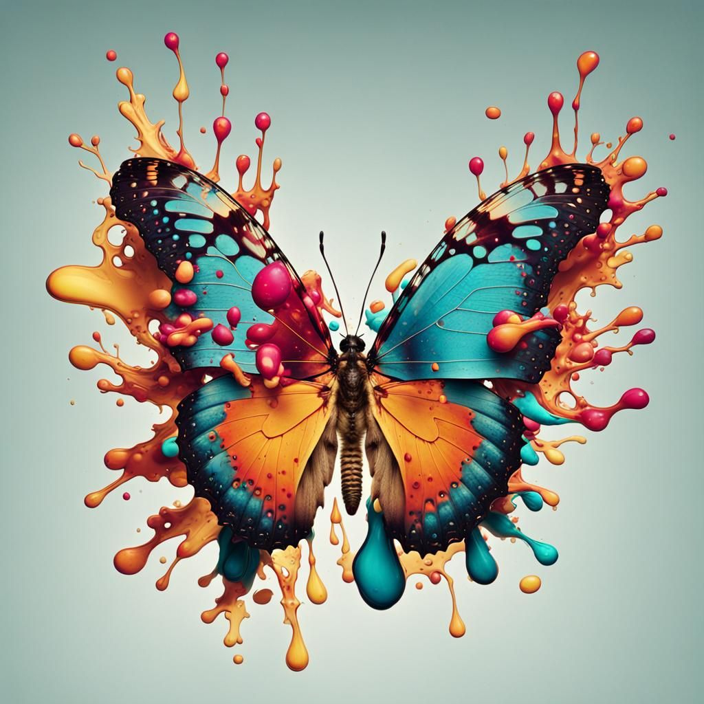 Abstract Butterfly Made of Colorful Liquid Drops