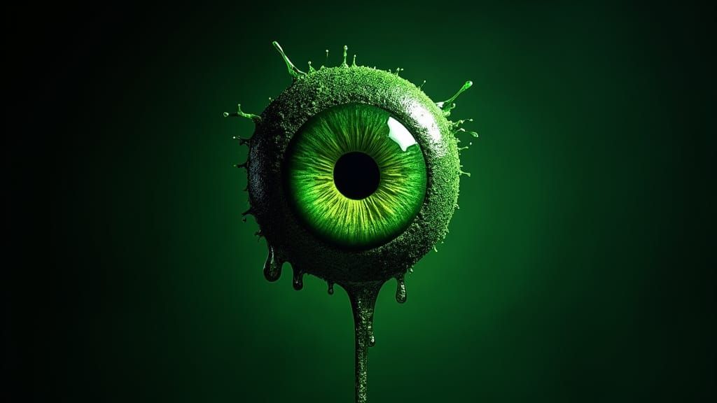 Macro Ectoplasm Eyeball Dripping Liquid on Black Background