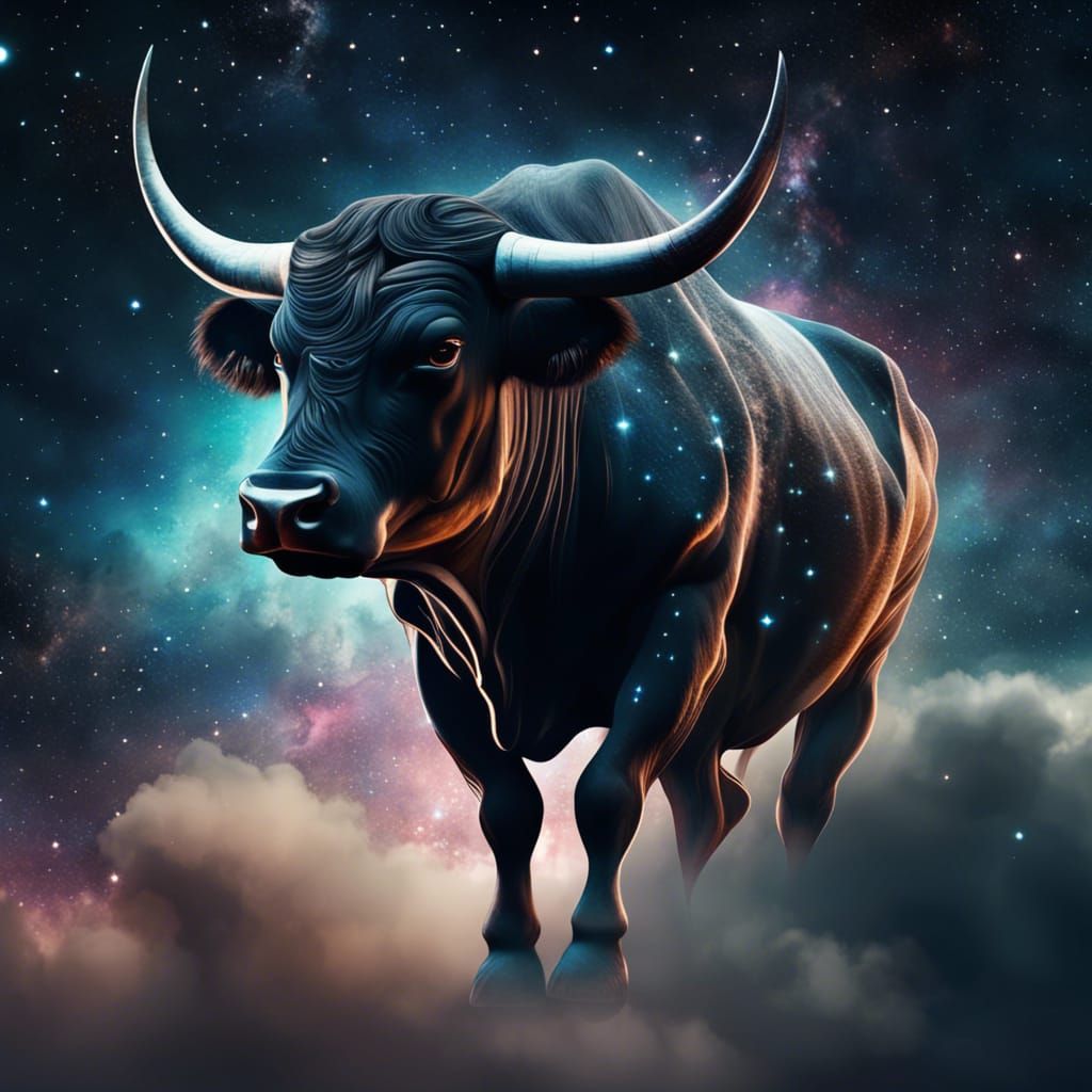 Celestial Galaxy Bull Flying Through Starry Sky
