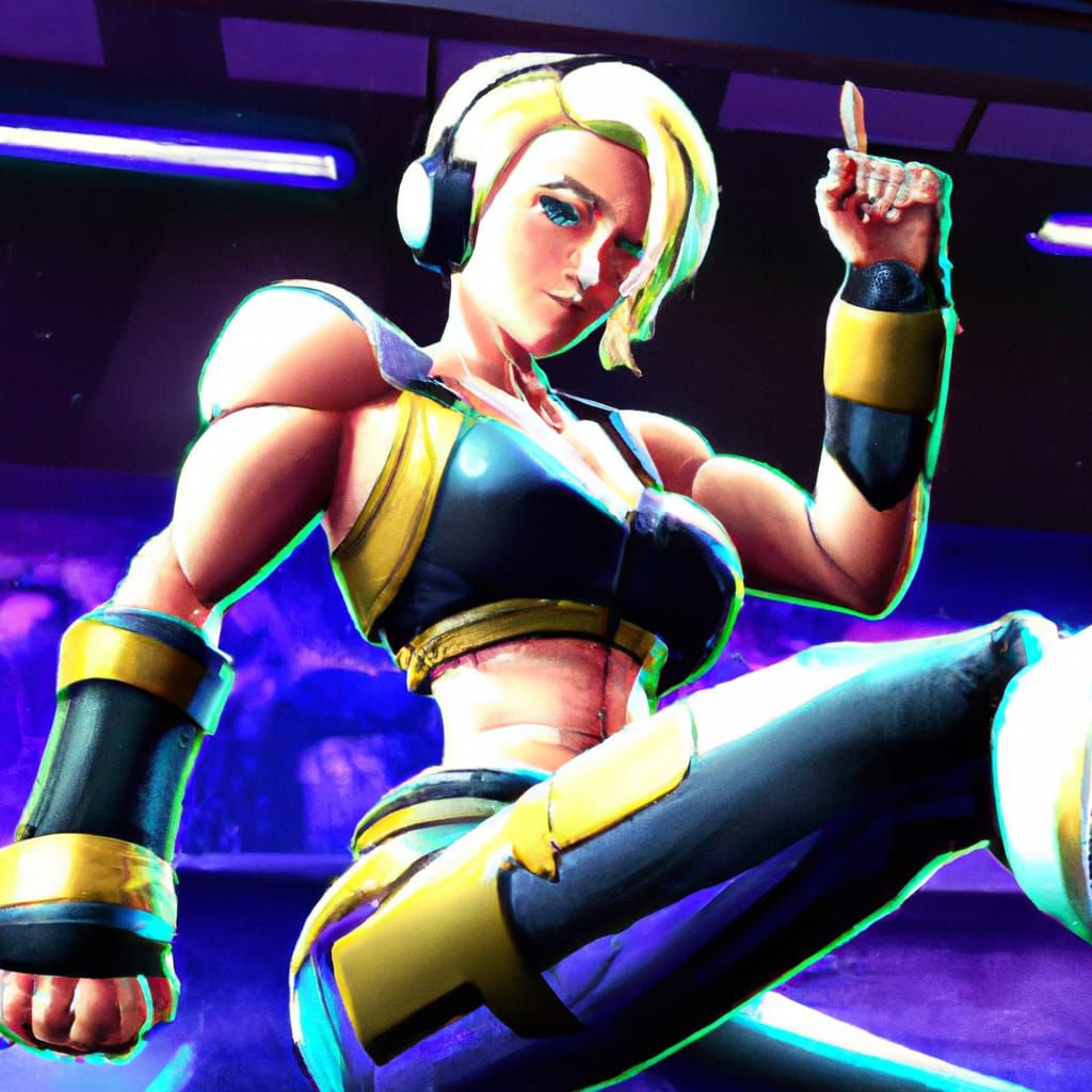 Female Bodybuilder as KOF Character in Anime Style