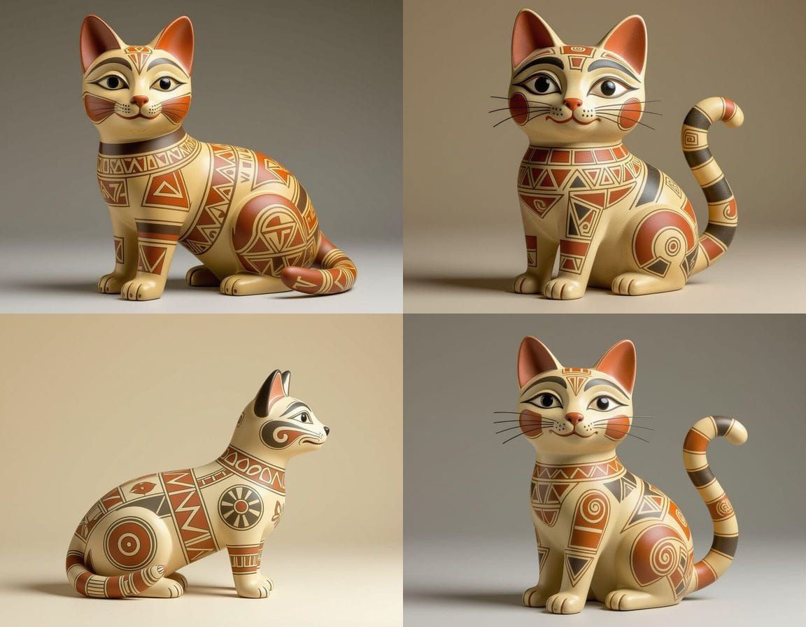 Pre-Columbian Ceramic Cat Figurine in Earth Tones
