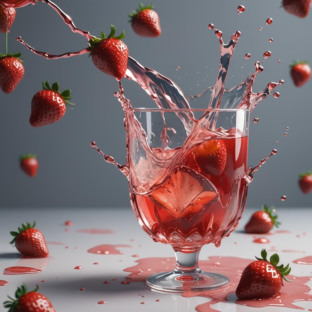 Strawberry Juice Splash in 3D Anime Style