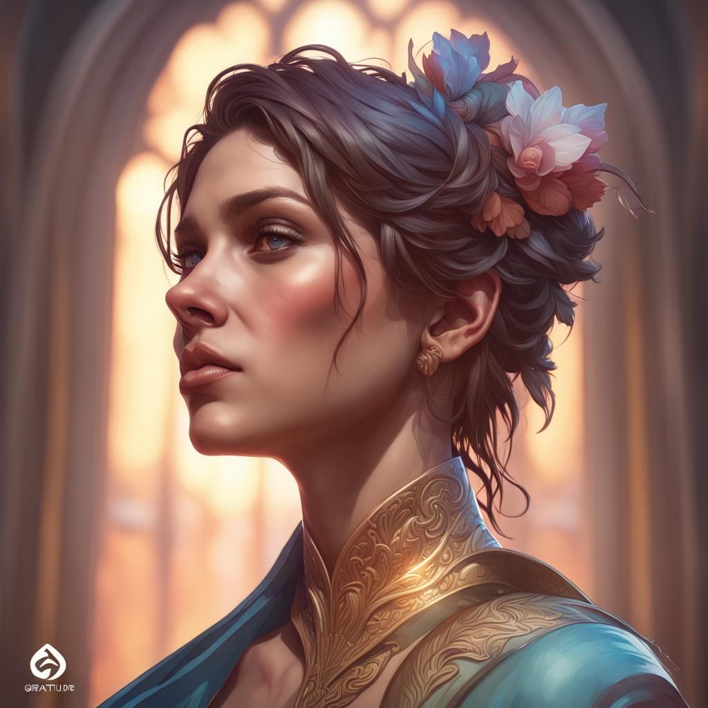 Expressive Portrait of Gratitude in Hyperdetailed Style