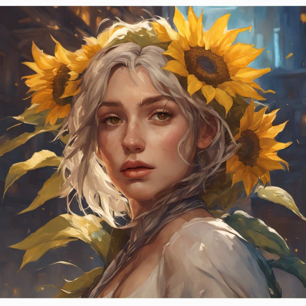 Romantic Sunflower Girl Portrait in Hyperdetailed Style