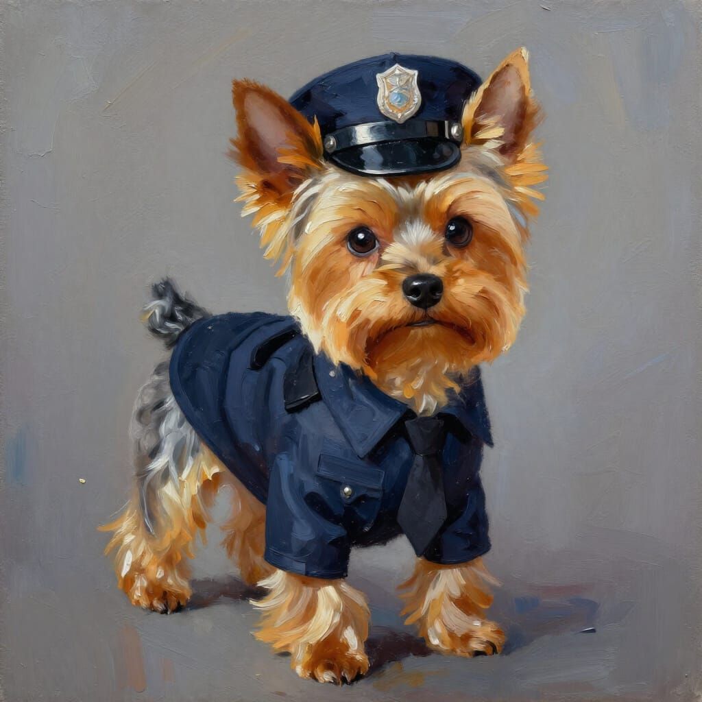 Yorkshire Terrier Sheriff in Oil Painting Style