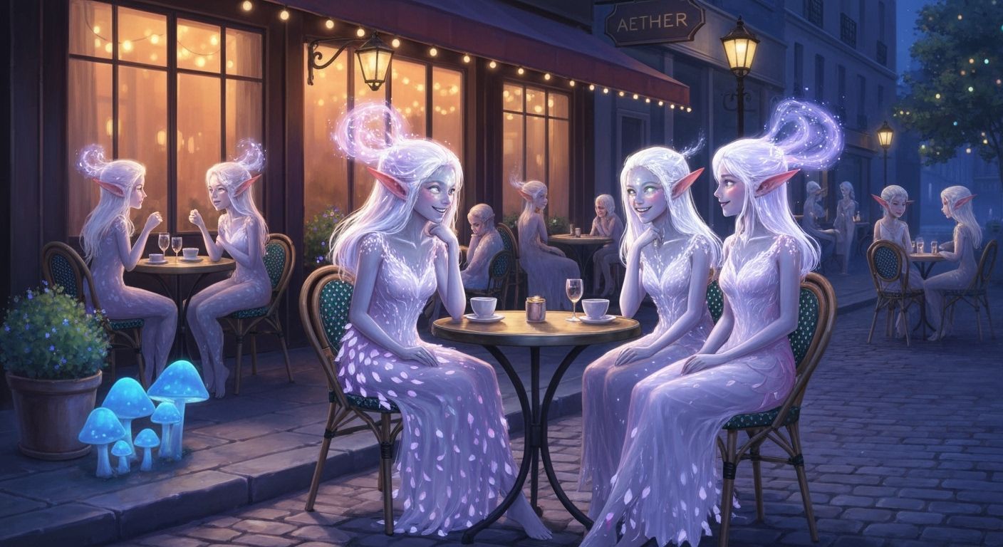 Ethereal Elves at French Cafe Under Moonlight