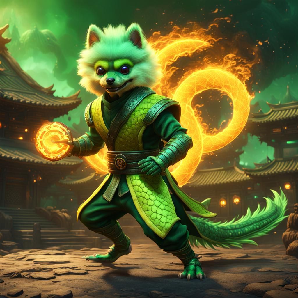 Pomeranian Reptile: Mortal Kombat Fighter in Green