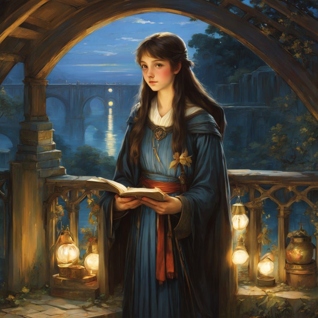 Ethereal Wizard Standing on a Serene Bridge