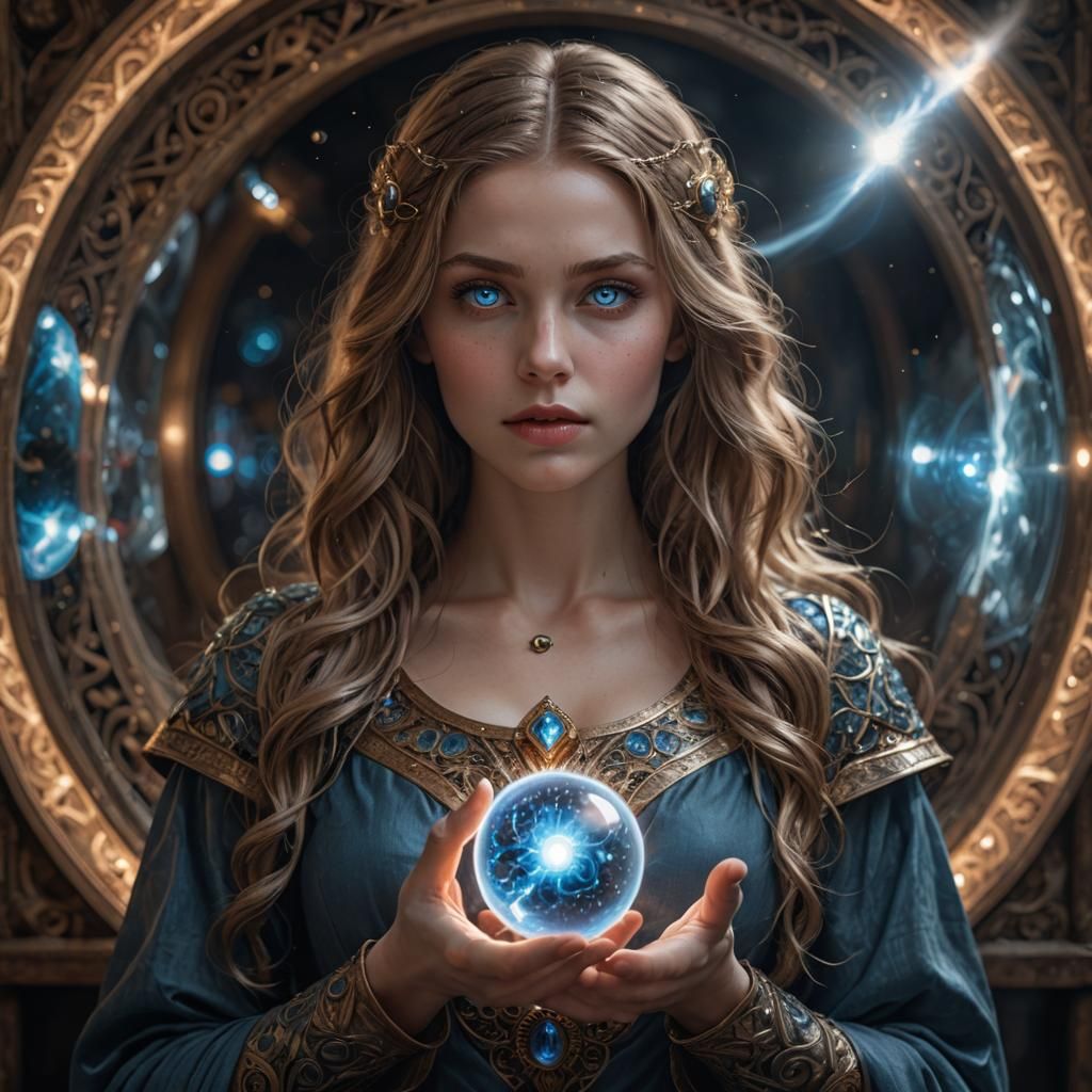 Goddess Holding Universe Orb in Hyperrealistic Style