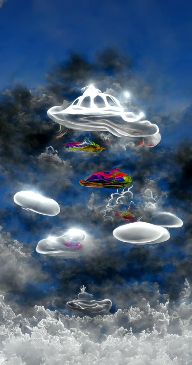 UFOs Break Through Clouds: Holographic Cosmic Illustration