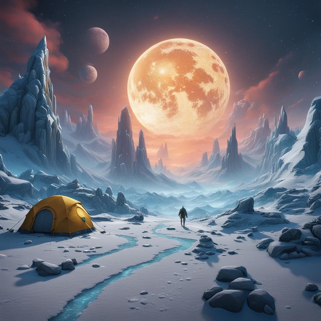 Icy Moon Landscape in Detailed Matte Painting