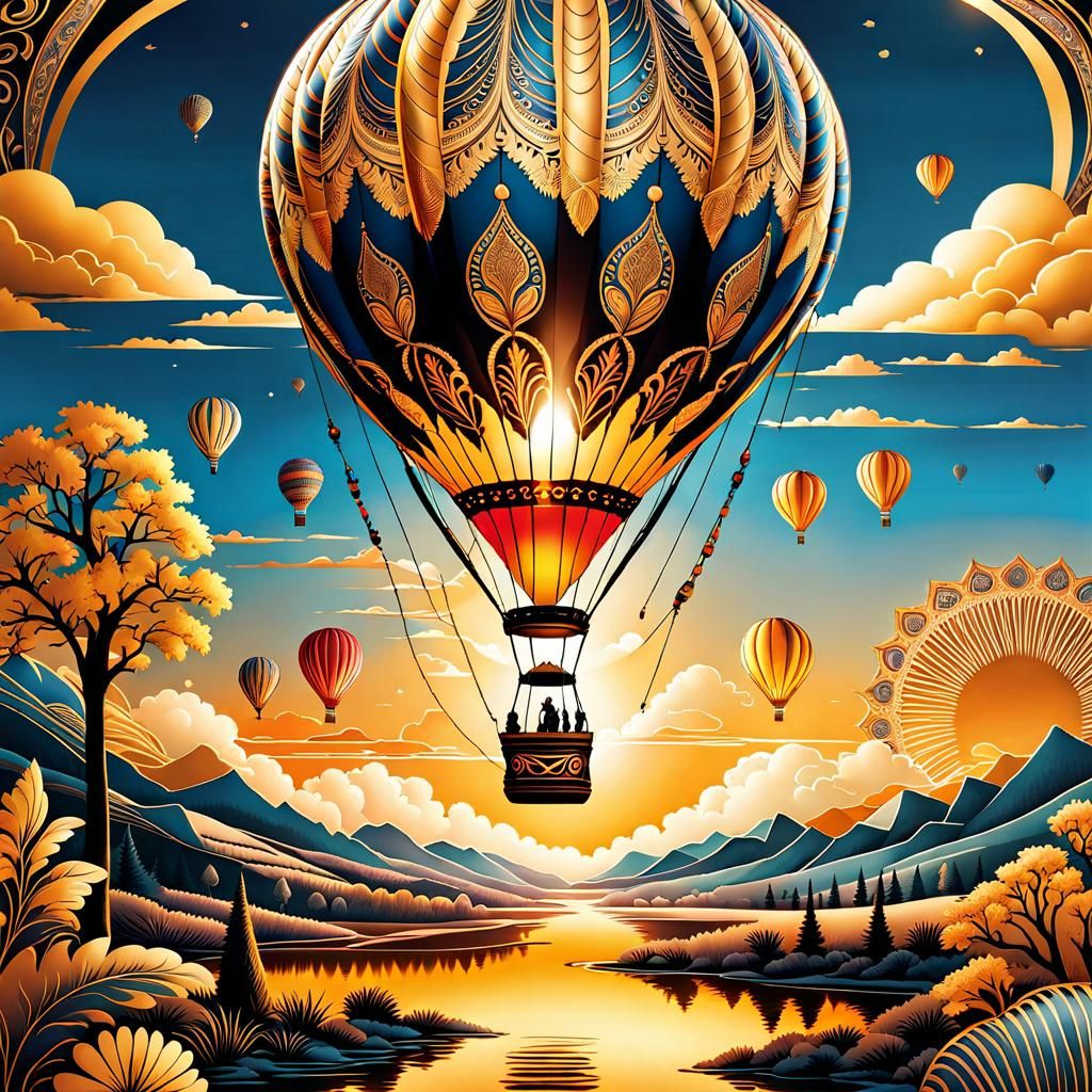 Paisley Hot Air Balloon over Fantasy Landscape