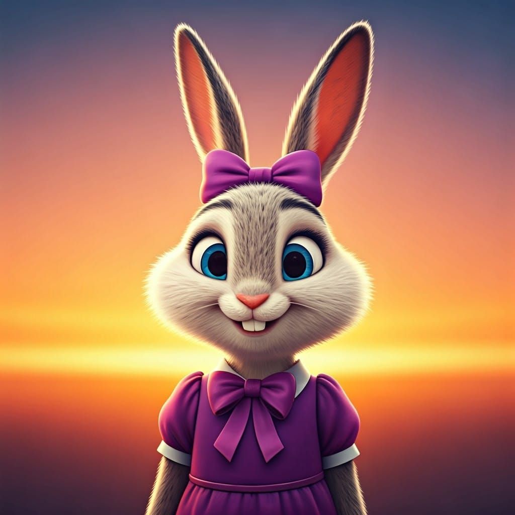 Teenage Rabbit in Purple Dress: 3D Digital Art