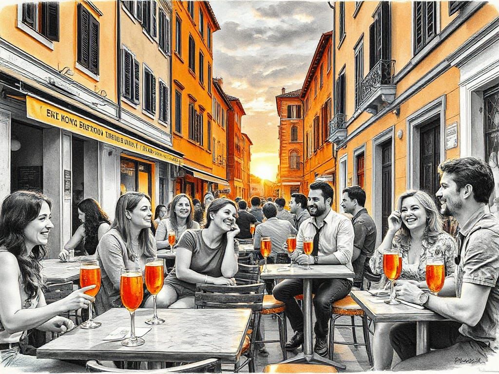 Rome Sunset Scene in Black and White Pencil and Charcoal