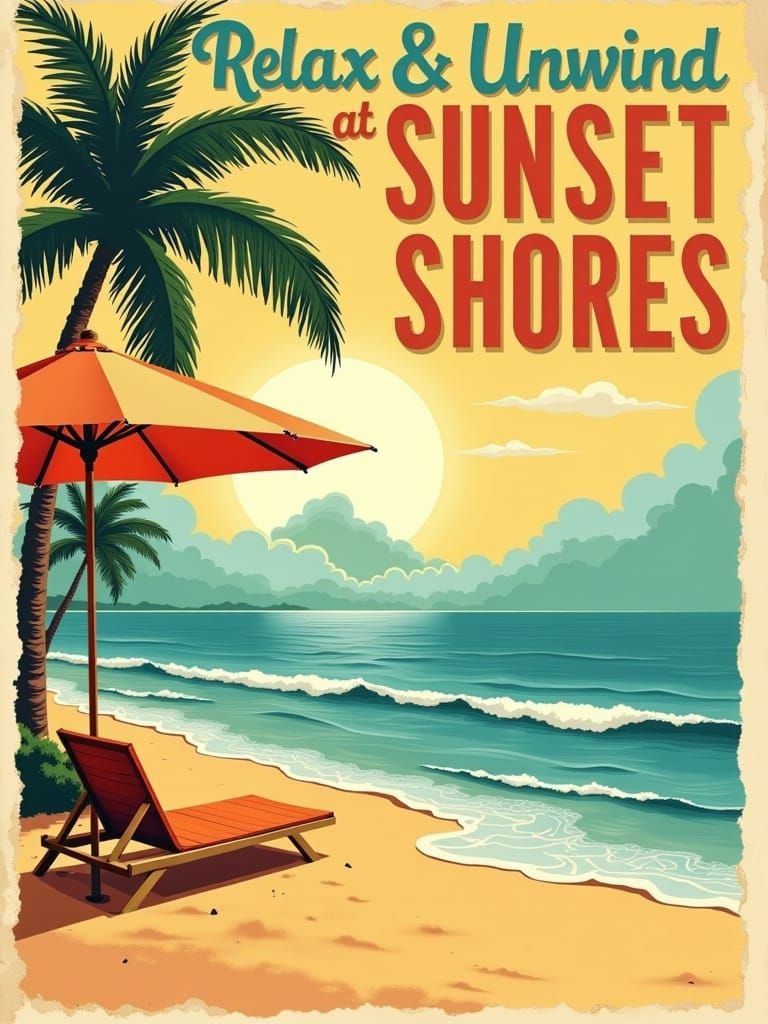 Vintage Seaside Resort Poster in Retro Style