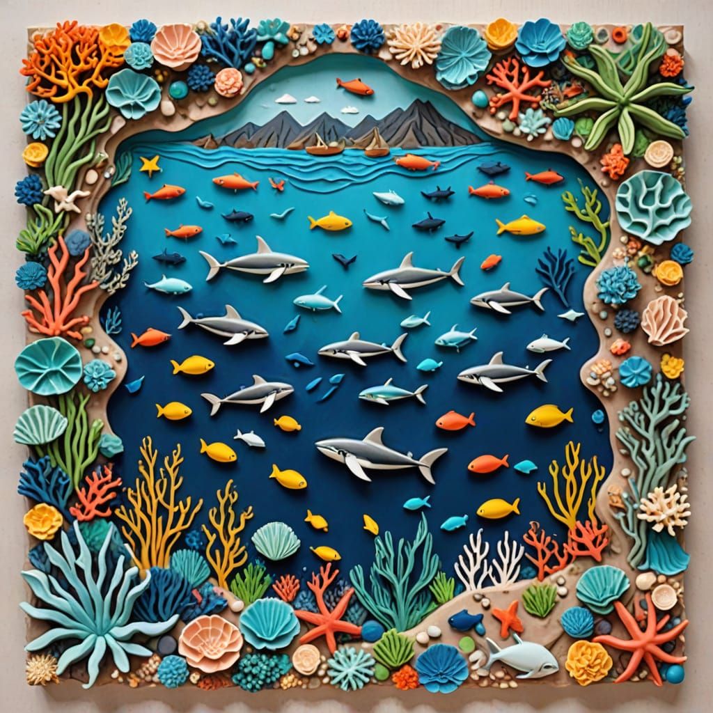 Colorful Claymation Oceanscape with Ships and Marine Life