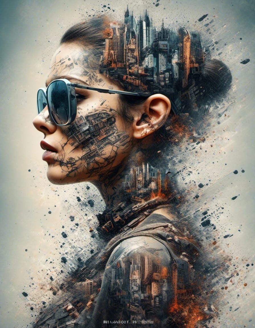 Cyberpunk Cyber Horror Movie Poster in Cubist Style