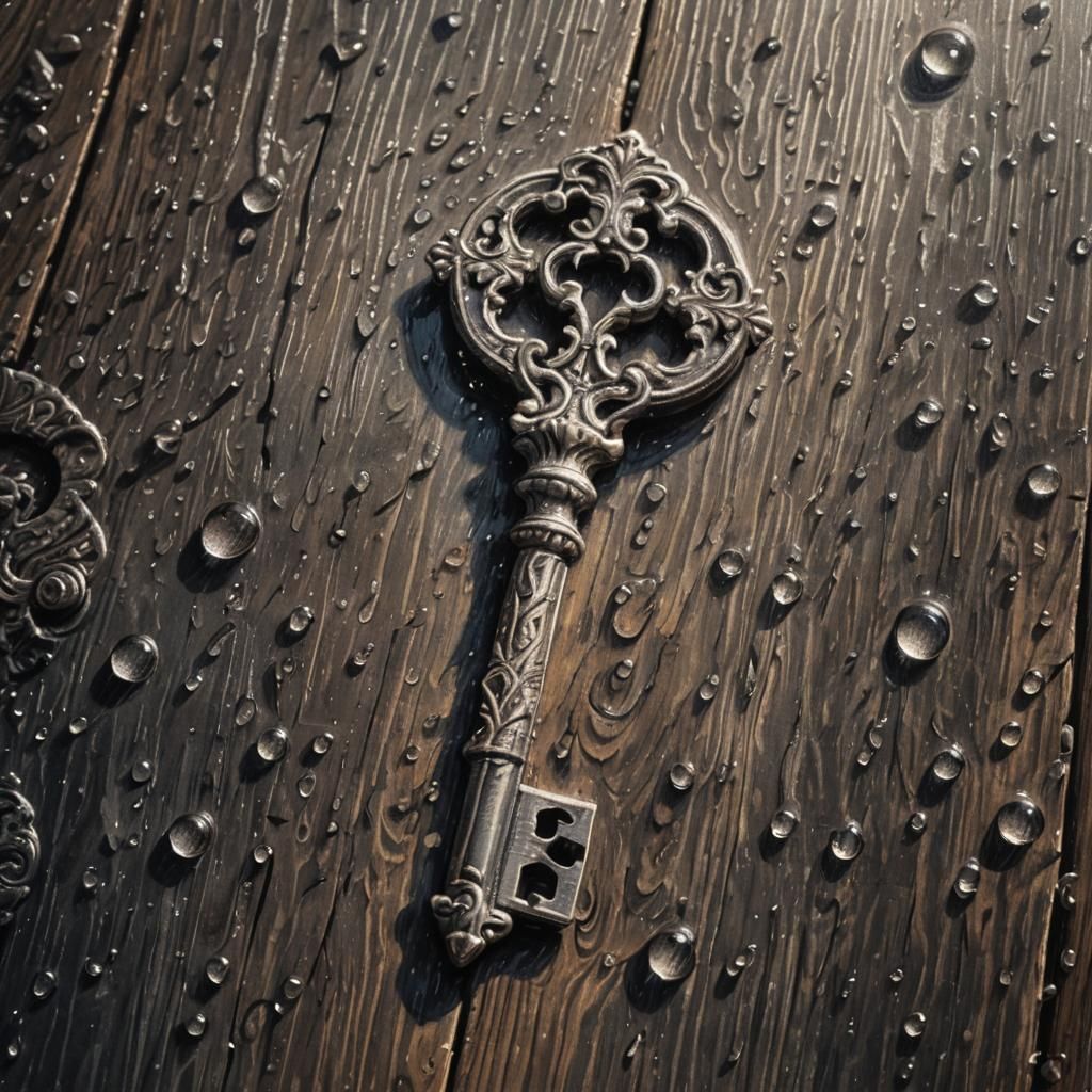 Ornate Key Charcoal Drawing with Chiaroscuro Lighting