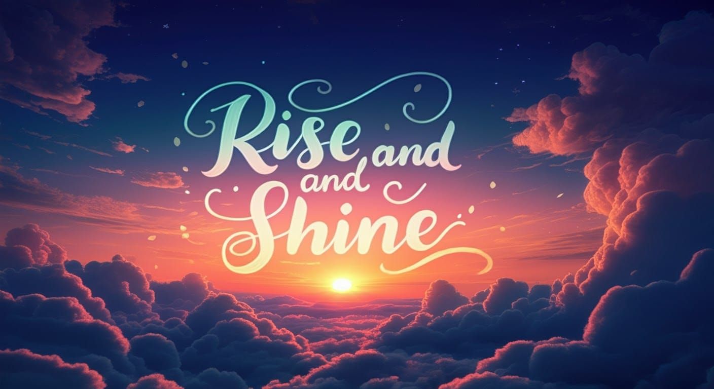 Vibrant Sunrise Landscape with Calligraphy Clouds