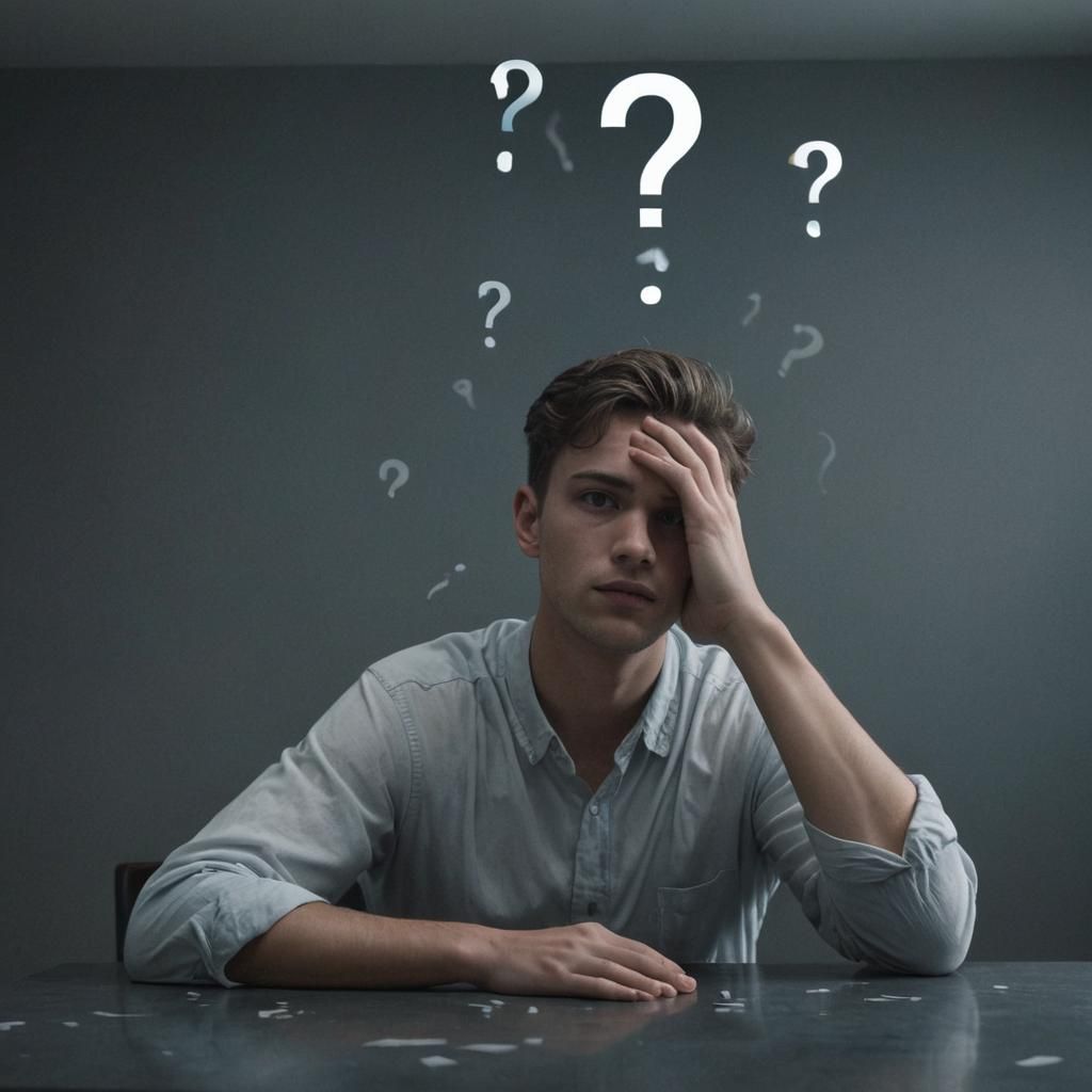 Man Contemplates with Question Marks: Concept Art