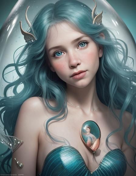 Hourglass Mermaid Fairy Portrait in Bokeh Style