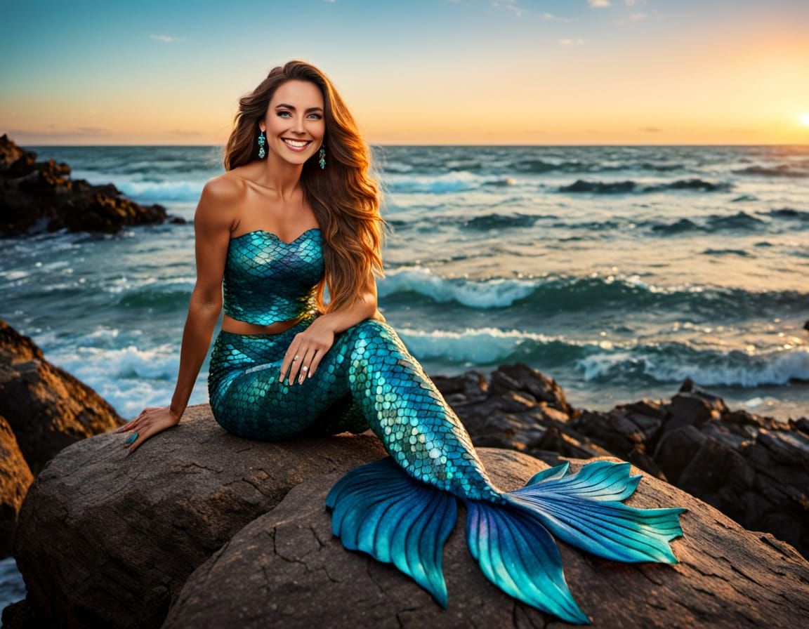 Majestic Mermaid Basks in Sunset Glory