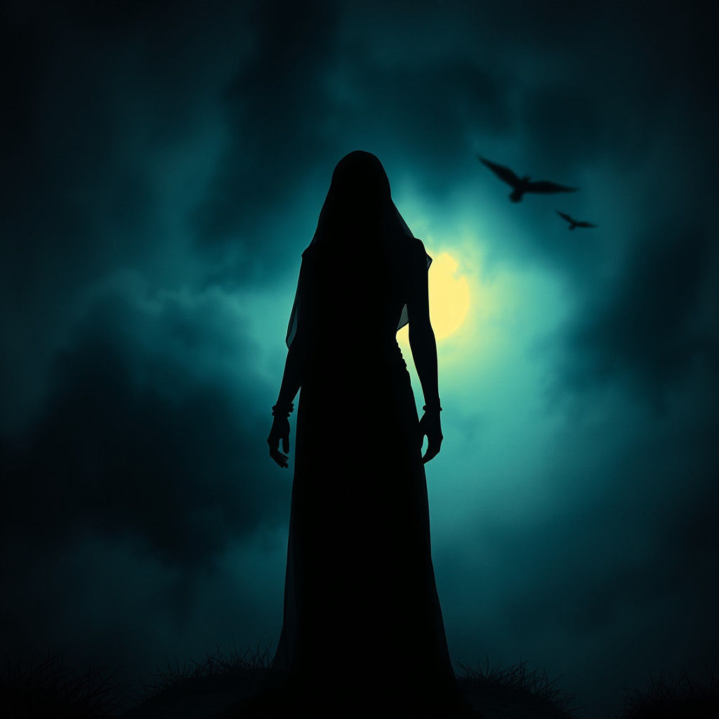 Enigmatic Figure in Shadow: A Symbolist-Inspired Artwork