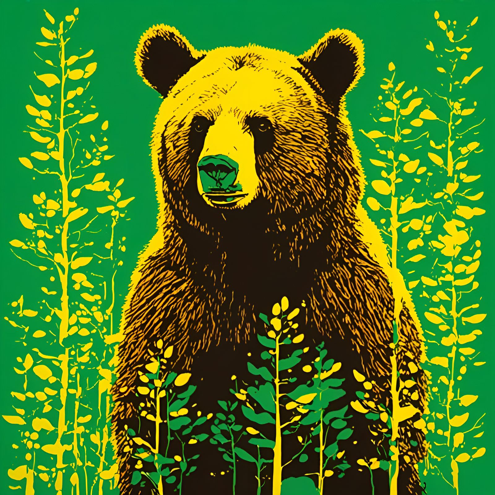 High Contrast 2D Screen Print of a Bear