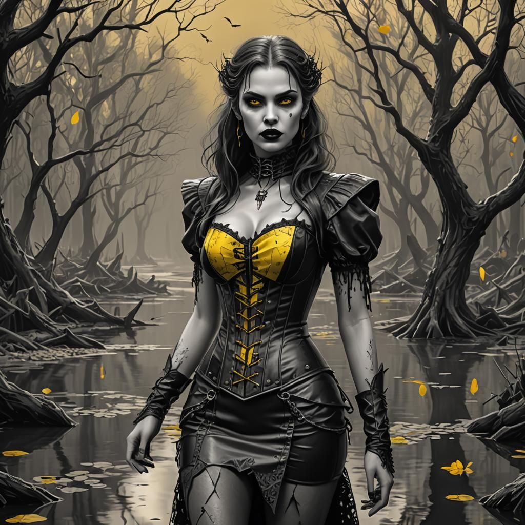 Vampire in Bayou: Grayscale Pencil Sketch