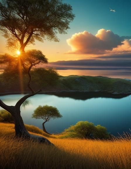 Surreal Landscape with Two Women in Dreamlike Style