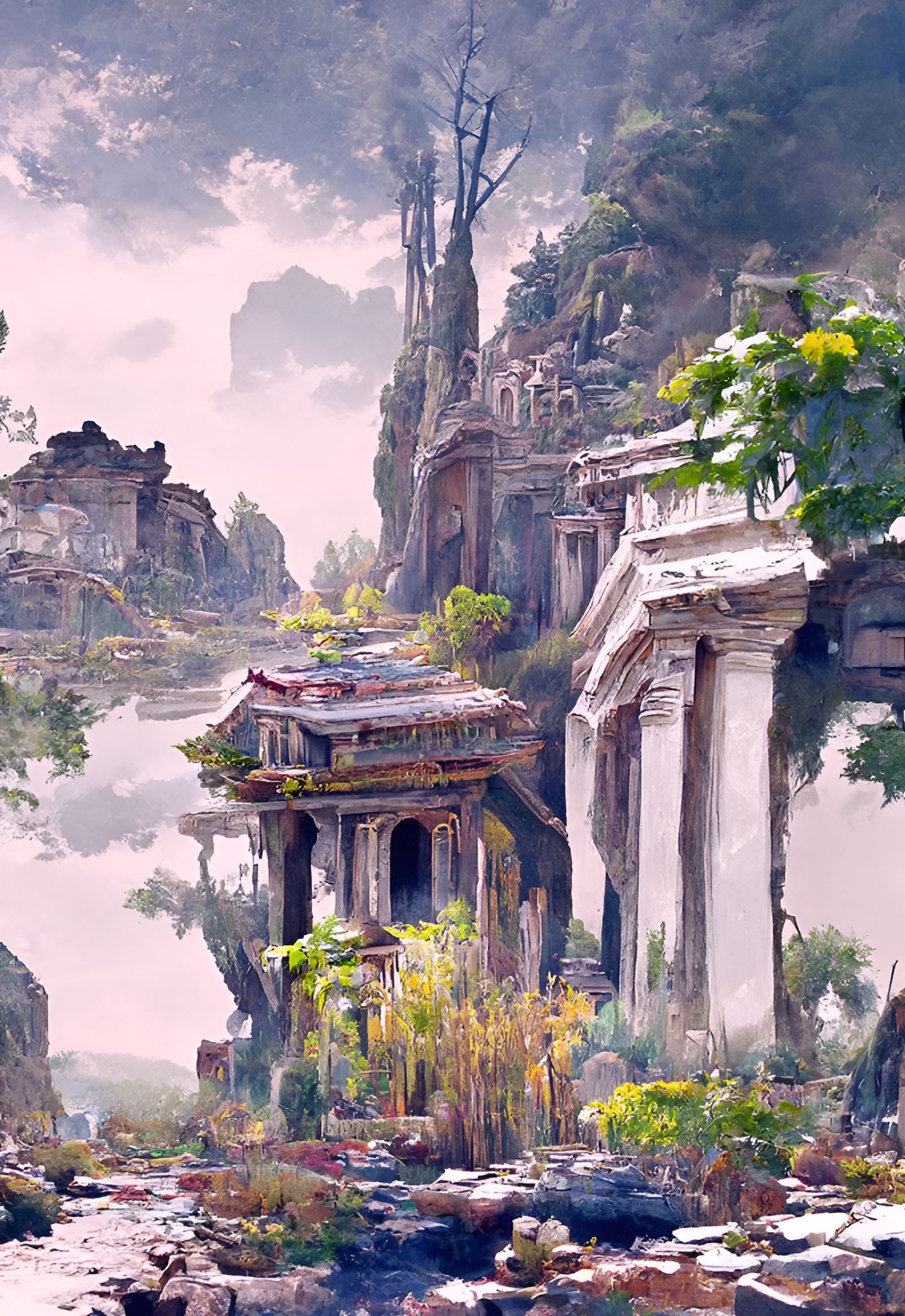 Post-Apocalyptic Temple Ruins in Hudson River Style