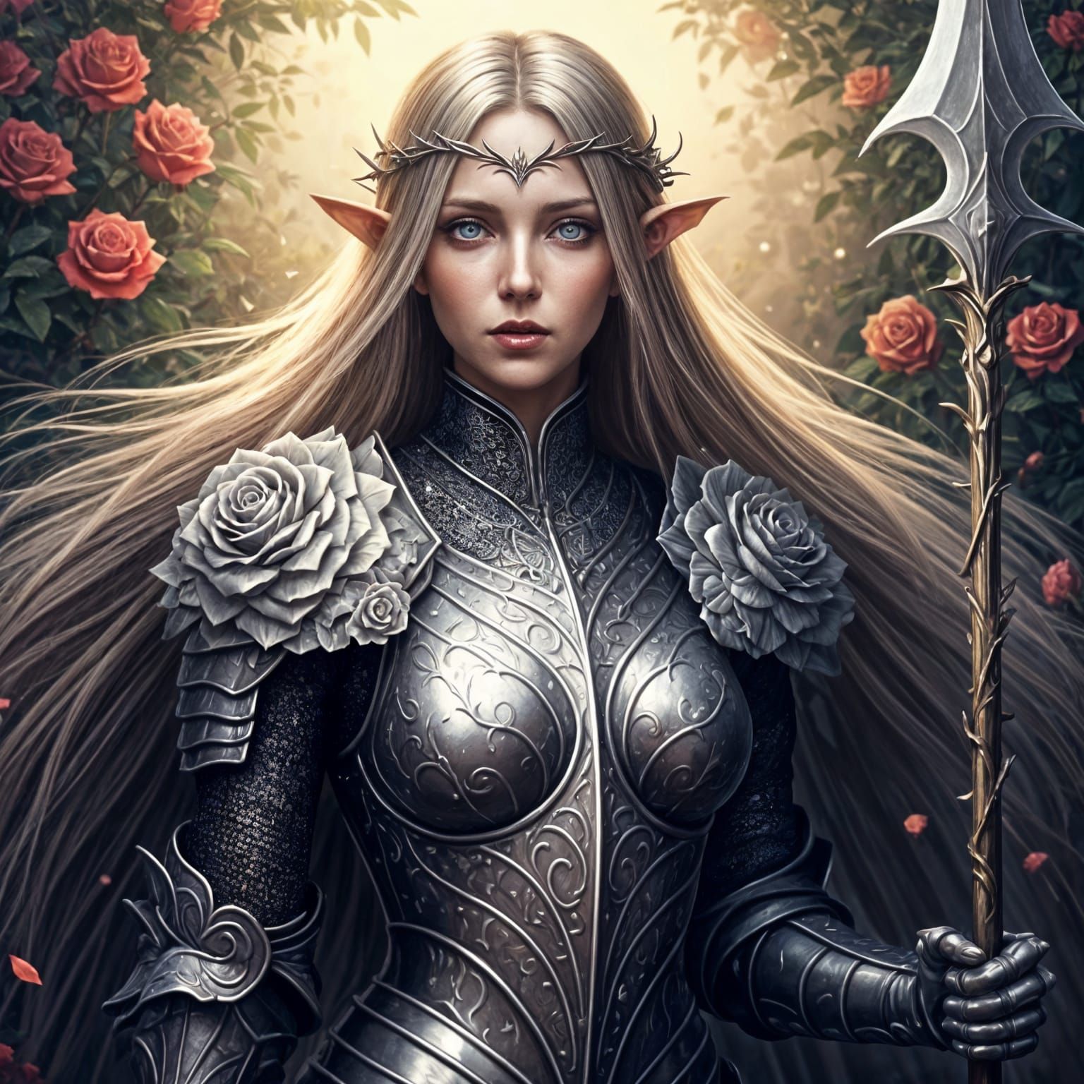 Fey Knight in Rose Armor with Glaive