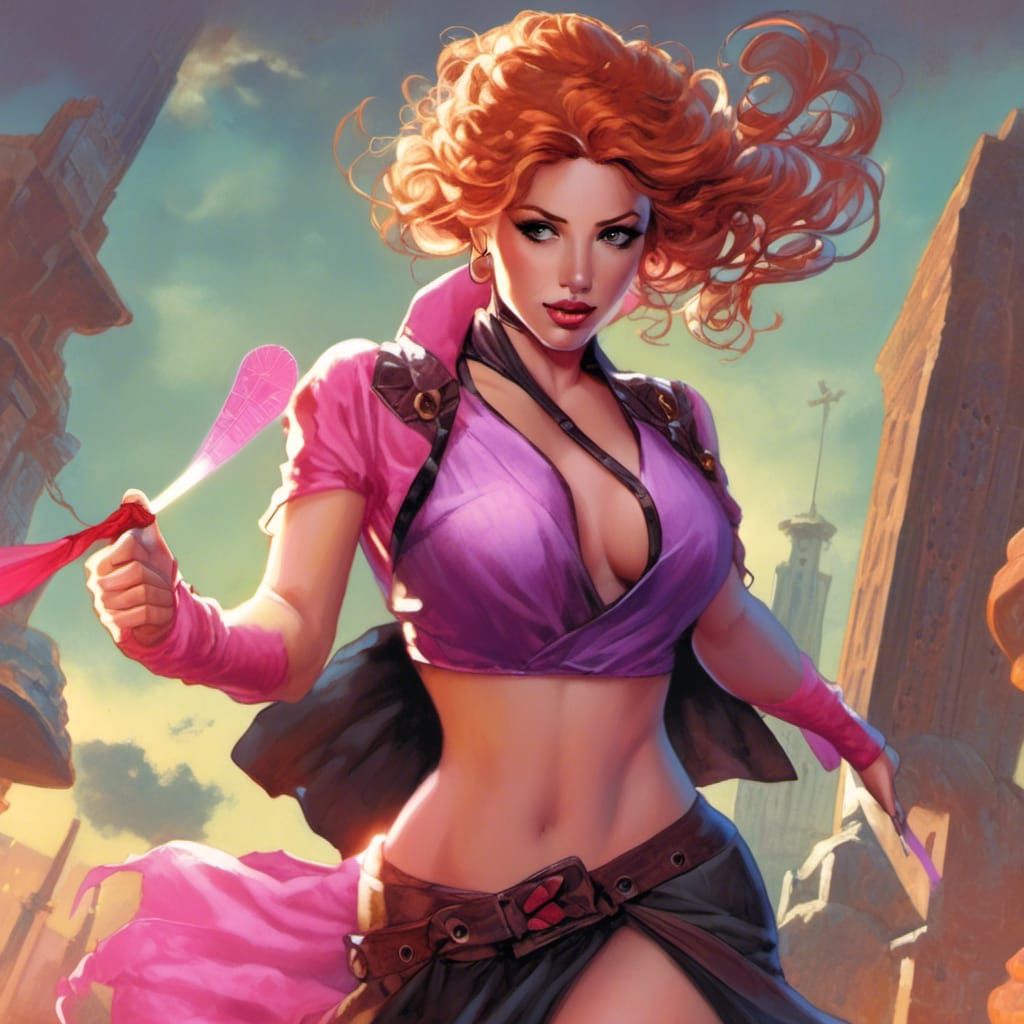 Young Woman Dancing in Comic Book Art Style