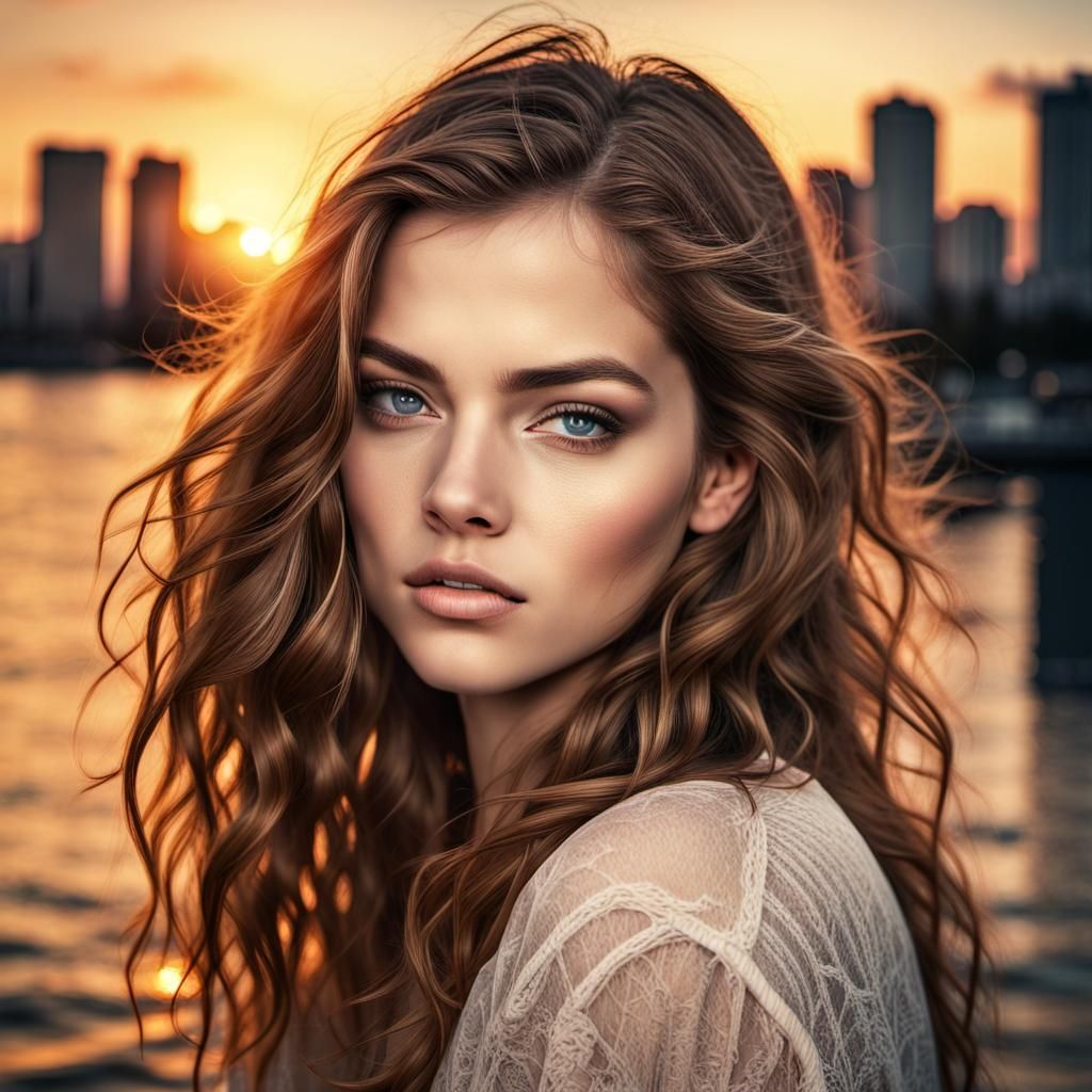 City Sunset Dreamscape in Hyperrealistic Style