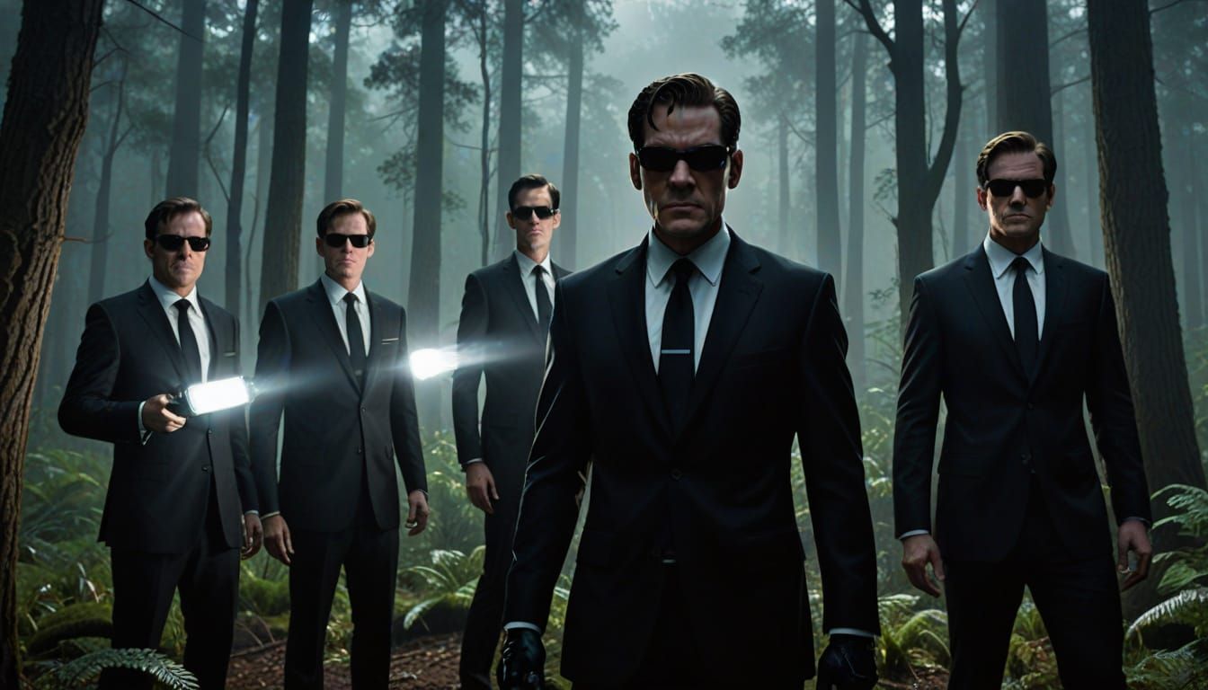 Men in Black Encounter in Misty Forest