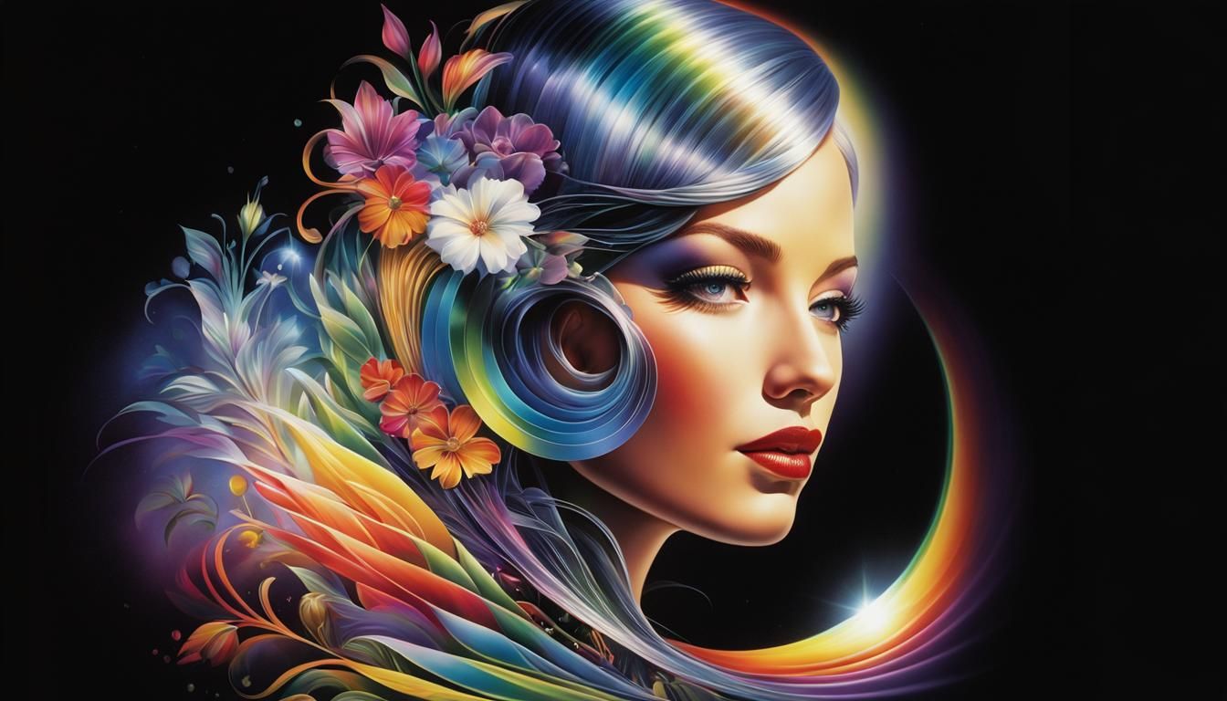 6 Pictures (5): Women in Art Deco Style with flowers in full...