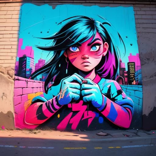 Vibrant Graffiti Street Art: Girl's Message of Love