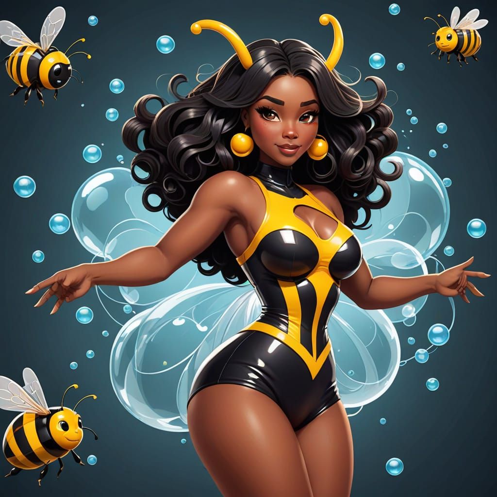 Curvy Bee Queen Dancing: 2D Cartoon Illustration