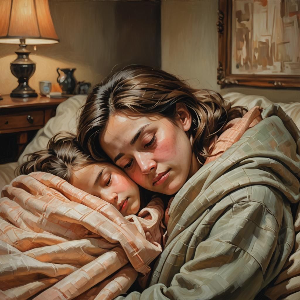 Warm and Cozy Realism: Mother and Daughter Sleeping