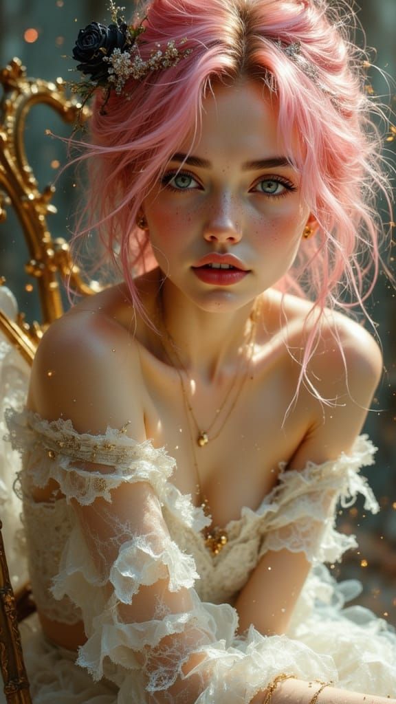 Ethereal Punk Woman with Angel Wings in Digital Art