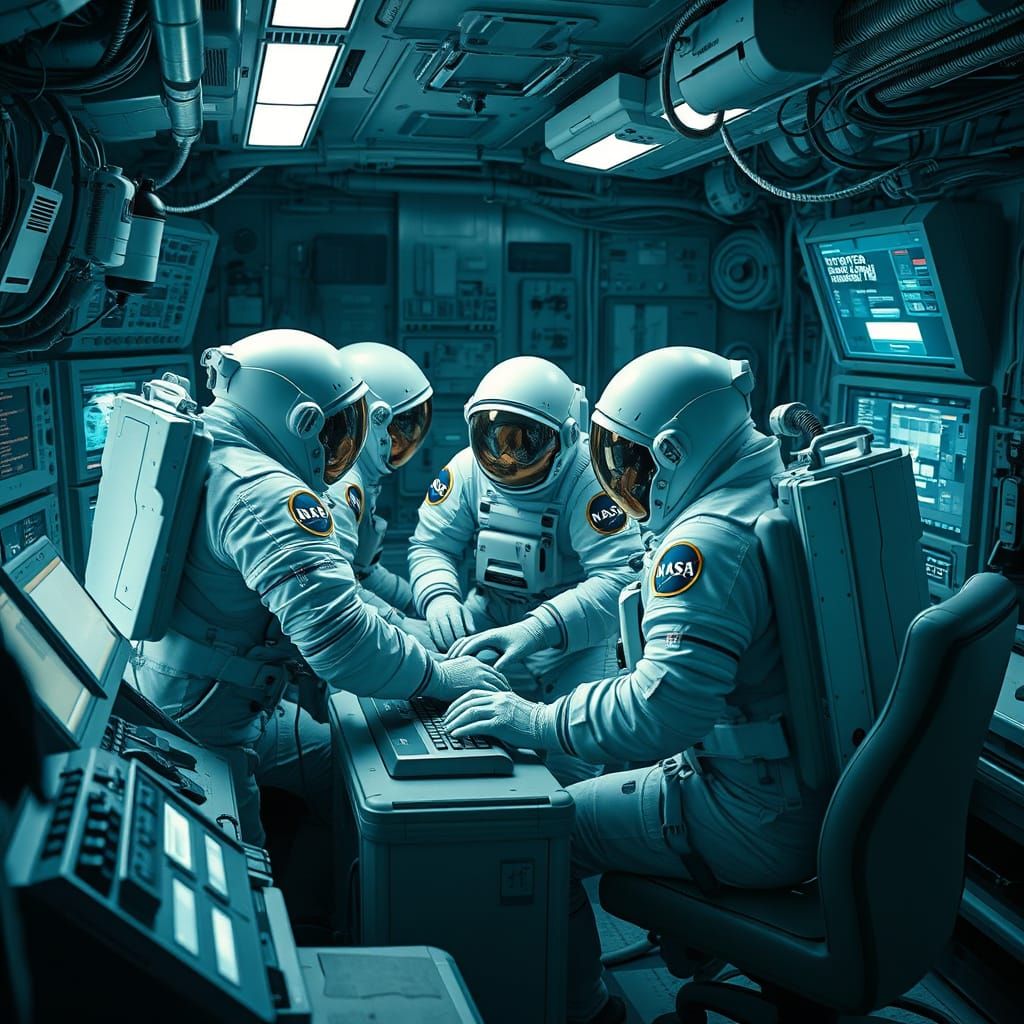 Astronauts in Futuristic Mission Control