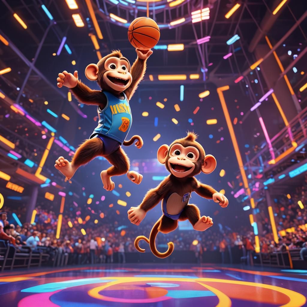 Cute Monkey Dunks in Pixar-Inspired 3D Art