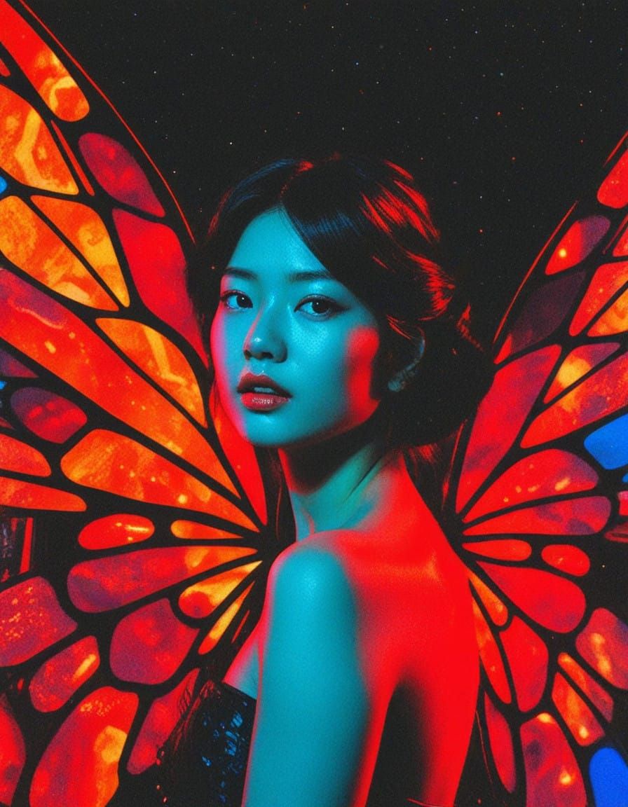Ethereal Chinese Fairy with Stained Glass Wings
