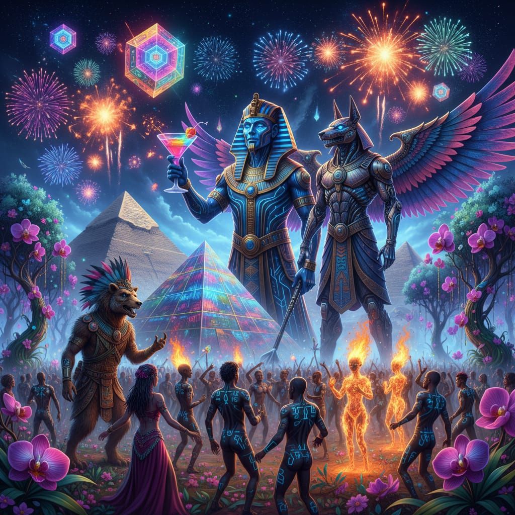 Cyberpunk Pharaoh at Psychedelic Pyramids Rave Party