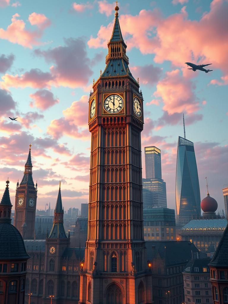 Whimsical Futuristic Cityscape with Tower in Digital Art