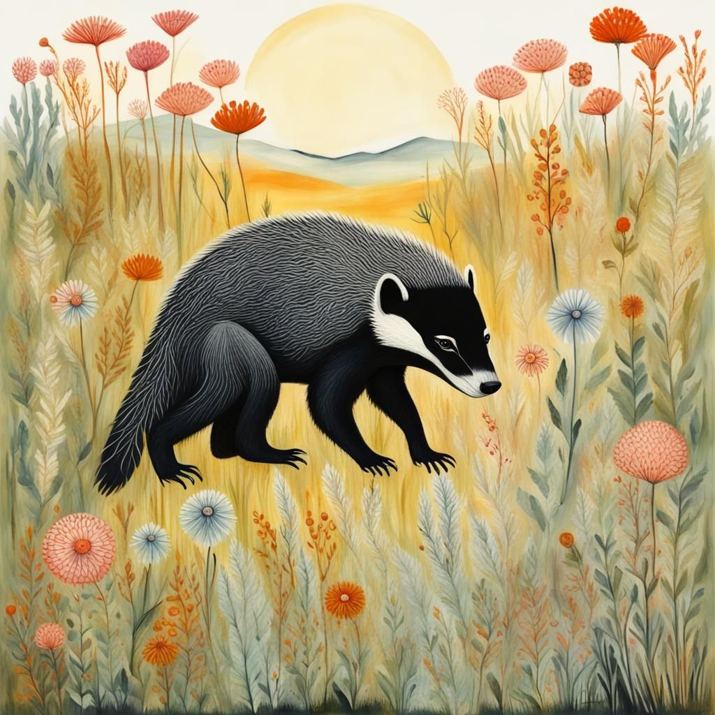 Honeybadger in Sunny Grassland with Warm Colors