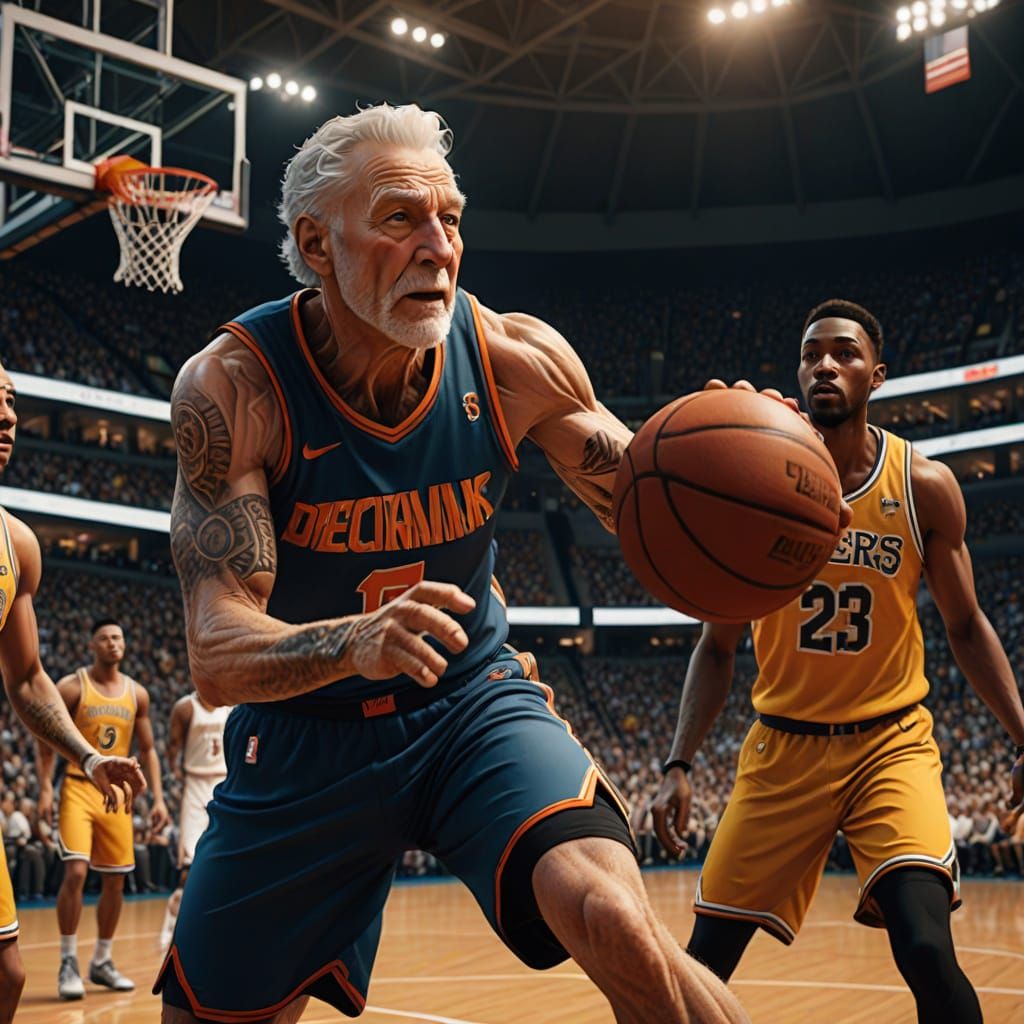 Old Man's Basketball Dream: Comic Book Style